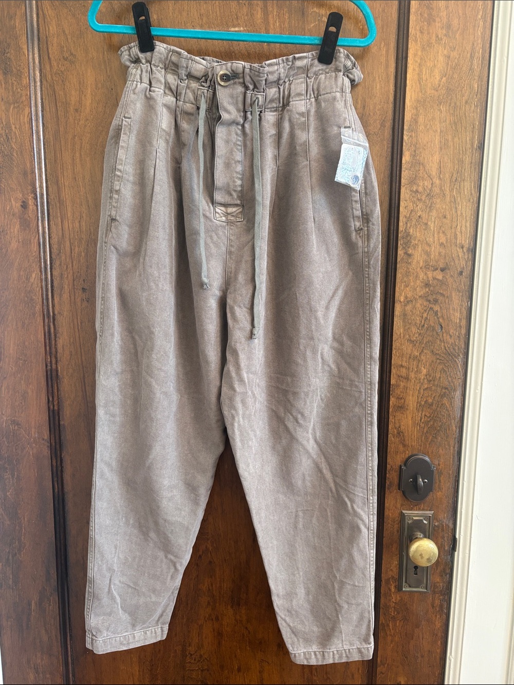 Free People Olive/Moss Drawstring Paperbag Waist Top Pants